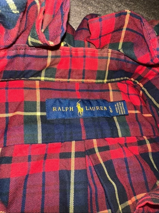 Ralph Lauren Red Navy Yellow Plaid re-worked ruffle collar shirt - Picture 5 of 7